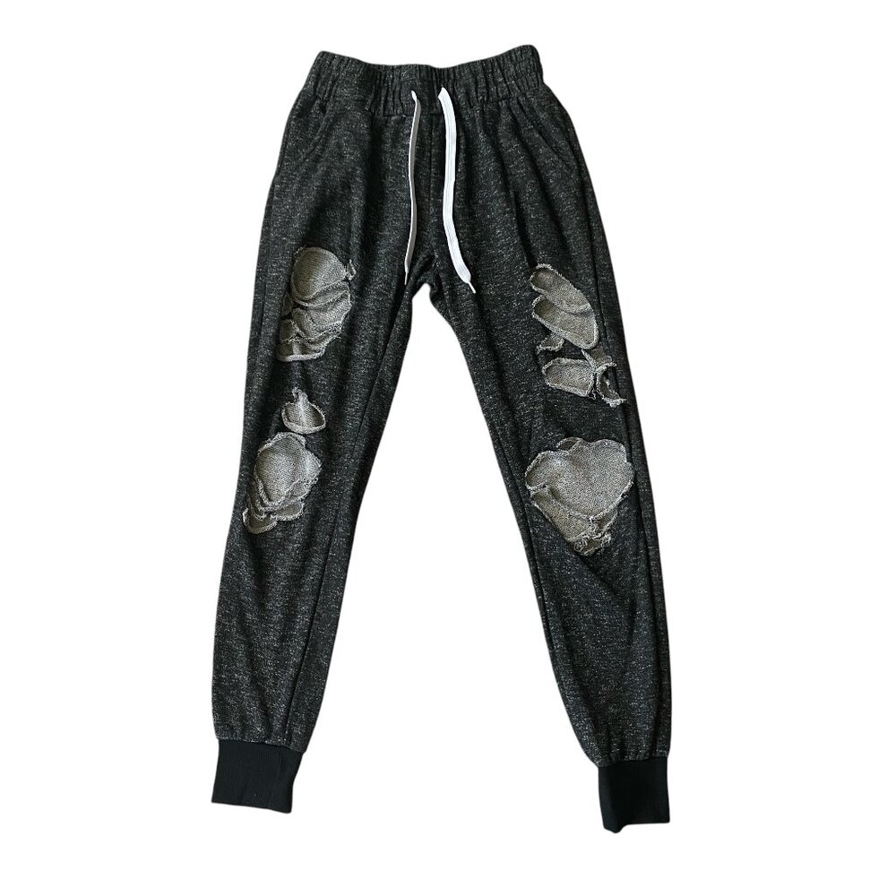 Roma Concept women's black heather stretchy ripped sweatpants joggers casual M